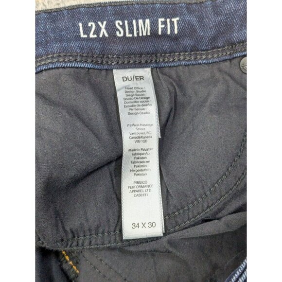 DU/ER Jeans Mens 34x30 L2X Slim Fit Technical Performance Denim Quick Dry Blue - Picture 4 of 14